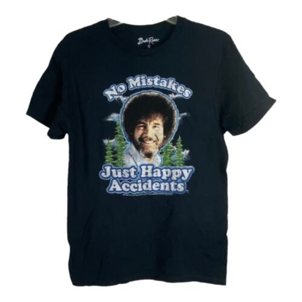Bob Ross Adult Unisex Tee Shirt Size Small No Mistakes Just Happy Accident NEW